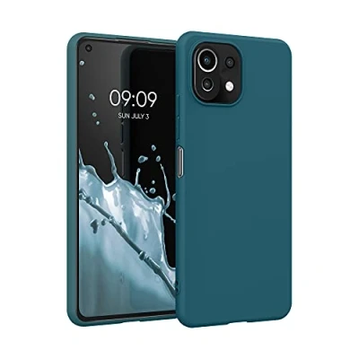 Abbildung von kwmobile Hülle kompatibel mit Xiaomi 11 Lite (5G) NE/Mi weiches TPU Silikon Case Cover geeignet für kabelloses Laden Petrol matt