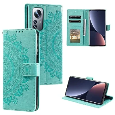 Abbildung von CoverKingz Handy Hülle kompatibel mit Xiaomi 12 Pro Handyhülle Kartenfach Bookcover Case Tasche klappbar Motiv Mandala Grün