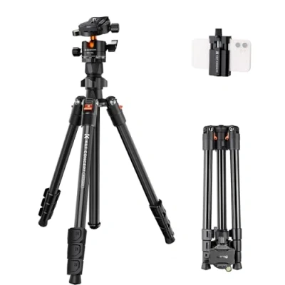 Abbildung von K&amp;F Concept K234A0 Handy Stativ mit CNC BH 28L Kugelkopf,163cm Kamera Stativ, Tripod für unterwegs, Smartphone Handyhalterung, Aluminium Reisestativ,Max. Tragfähigkeit 10KG