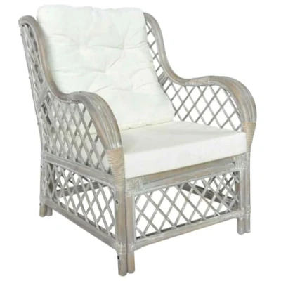 Abbildung von vidaXL Sessel mit Kissen Relaxsessel Rattansessel Relaxstuhl Loungesessel Armsessel Ohrensessel Sofa Wohnzimmer Grau Natur Rattan Leinen