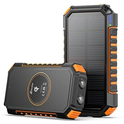 Abbildung von Hiluckey Wireless Solar Powerbank 26800mAh Wasserdichtes Ladegerät USB C Externer Akku mit 4 Outputs, Power Bank für Smartphones, Tablets und mehr