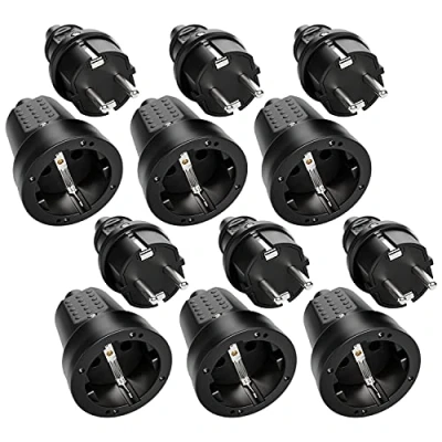 Abbildung von greate 6x Schuko Stecker Kupplung 230V Aussenbereich Gummistecker Set mit Knickschutz, 2 polig, 230V, 16A &amp; 3,7kW IP44 und schwarz für Außenbereich Schukostecker
