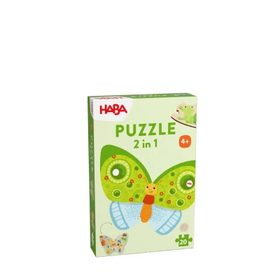 Abbildung von HABA Puzzle 2 in 1 Schmetterling: Beidseitiges Holzpuzzle mit bedruckter Vorder und Rückseite bunten Tier Motiven Montessori für Kinder ab 4 Jahren 2010075001