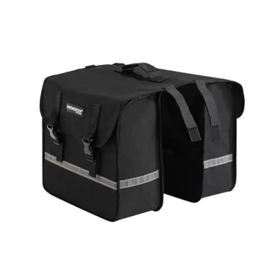 Abbildung von HikeMeister ® 27L Doppelte Fahrradtasche für Gepäckträger wasserdicht E Bike Hinterradtasche Doppeltasche Schwarz Wasserabweisend Reflektierenden Streifen