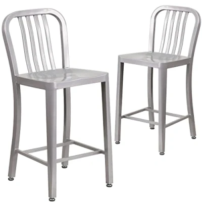 Abbildung von Flash Furniture Stuhl für den Außenbereich, verzinkter Stahl, Silber, 48,3 x 40 92,1 cm