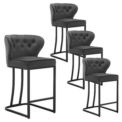 Abbildung von WOLTU Barhocker 4er Set, Barstuhl, Bistrohocker, Polsterhocker, Tresenhocker,Design Hocker, mit großer Sitzfläche, Rückenlehne,Samtbezug, für Bar Kücheninsel Esszimmer,Dunkelgrau, BH383dgr 4