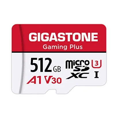 Abbildung von Gigastone Gaming Plus Micro SD Karte 512GB + Adapter, Kompatibel mit Switch, Lesegeschwindigkeit bis zu 100MB/s. MicroSDXC Speicherkarte UHS I A1 U3 V30 Klasse 10, 4K UHD Video