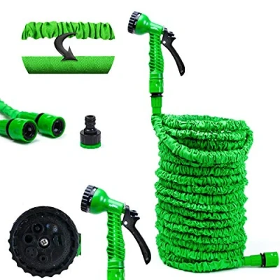 Abbildung von Grafner Flexischlauch Basic, 15 Meter, mit Multifunktionsbrause, stabiler Latexkern, KEIN PLATZEN, massive Ausführung, grün flexibler Gartenschlauch flexi Schlauch dehnbar