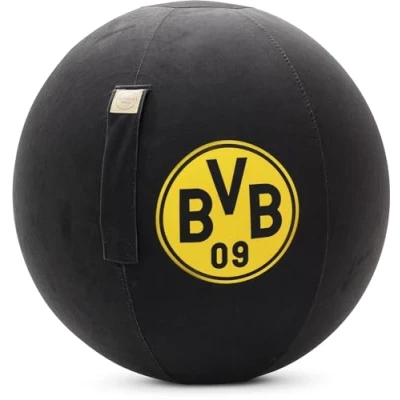 Abbildung von MAGMA Sitting Point BVB Sitzball VIP Ball, 65 cm Ø, Ergonomisch für gesundes Sitzen, 100% PVC und Polyester (Schaffellimitat), Made in Germany, gelb schwarz