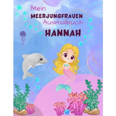 Abbildung von Mein Meerjungfrauen Malbuch für Mädchen ab 4 Jahren mit 50 magischen Motiven Hannah: Personalisiertes Geschenk Hannah Zauberhaftes Unterwasser Abenteuer Malblock