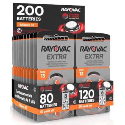 Abbildung von 200 Rayovac Extra 13 Hörgerätebatterien 10 Blister à 8 Batterien und 20 6