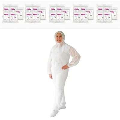 Abbildung von ARNOMED PP Schutzanzug Einweg Weiß, 50x Ganzkörperanzug Gr XL (140x178 cm), Lackier &amp; Maleranzug mit Kapuze, Arbeits Overalls für Herren/Damen, latexfreie Schutzkleidung, Einweganzug