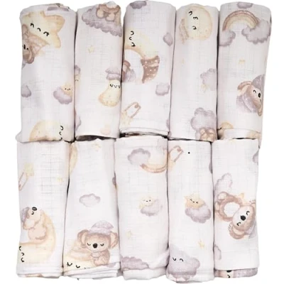 Abbildung von FENSILO Baby Mullwindeln Mulltücher Spucktücher 10er Pack 70x80 cm für und NeugeboreneMusselintücher Jungen MädchenSpucktücher aus BaumwolleReinigenAbwischen Abdecken 01