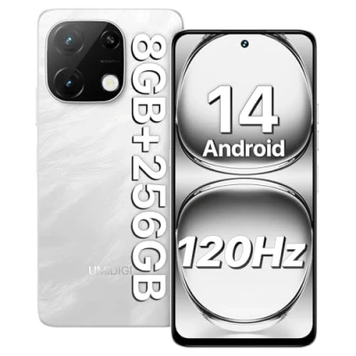 Abbildung von UMIDIGI Handy Android 14, 8(4+4)+256GB/1TB TF Smartphone Ohne Vertrag, 120Hz 6.8 Zoll HD+ Smartphone, Bluetooth 5.2, 5000mAh, Octa Core, 4G Dual SIM/Face ID/Fingerprint/13MP/GPS/OTG Note 100A Weiß