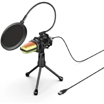 Abbildung von Mobility Lab ML307176 Vlogging Kit RGB Mikrofon Geräuschfilter mit flexiblem Arm Anti Schock Dreibeinstativ, 180 drehbare Halterung für Tiktok/Steam Videos