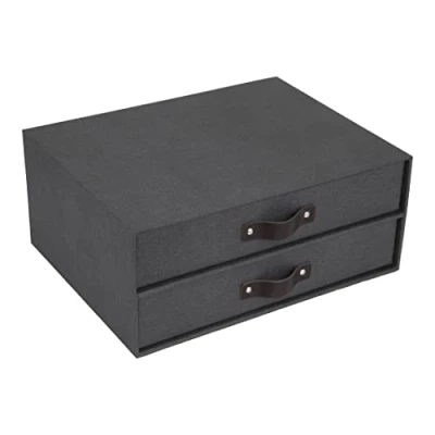 Abbildung von Bigso Box of Sweden Mini Schreibtisch Organizer für Dokumente und Büromaterial mit 2 Schubladen Aufbewahrungsbox aus Holzfaser Papier Schwarz