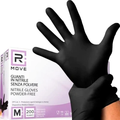 Abbildung von RMOVE 200 Stück Einweghandschuhe Schwarz M Nitrilhandschuhe Einmalhandschuhe Gummihandschuhe Einweg Medizinische Untersuchungshandschuhe puderfrei (200, Schwarz, M)