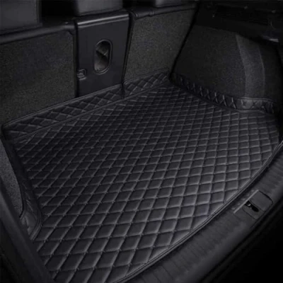 Abbildung von Auto Leder Kofferraummatten FüR Renault Espace 5 Seats 2018 2023, Kofferraum Schutzmatte Teppich Kofferraumwanne Pad Staubdicht ZubehöR,A/Black