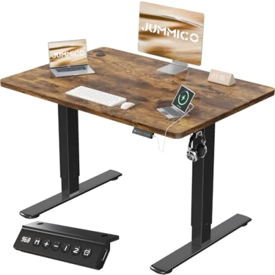 Abbildung von JUMMICO Höhenverstellbarer Schreibtisch Höhenverstellbar Elektrisch, Ergonomischer Steh Sitz Tisch Stehpult Verstellbarer Computertisch,Stehschreibtisch Bürotisch Standing Desk,100 x 60 cm, Braun
