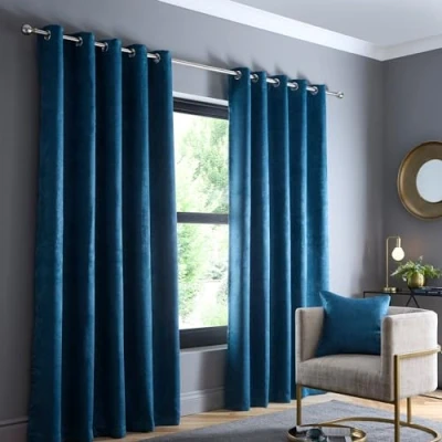 Abbildung von Fusion Blaugrüne Vorhänge B66 x L90 (168 229 cm) Kristall Blaugrün Ösenvorhänge Blaue für Schlafzimmer/Wohnzimmer Türvorhänge Thermovorhänge/Fensterbehandlung Strata Kollektion