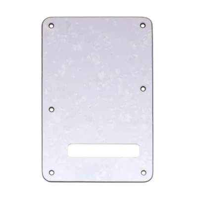 Abbildung von Musiclily 6 Löcher Strat Tremoloabdeckung Back Plate für Fender USA/Mexican Standard Stratocaster Modern Style E Gitarre,4 lagig White Pearl