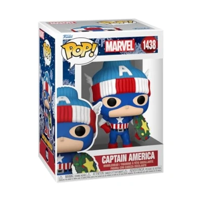 Abbildung von Funko Pop! Marvel: Holiday Capt. Captain America Marvel Comics Vinyl Sammelfigur Geschenkidee Offizielle Handelswaren Spielzeug Für Kinder und Erwachsene Comic Books Fans