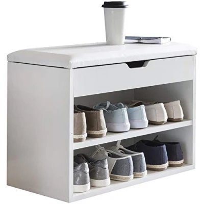 Abbildung von Wohnling Schuhbank WL5.261 (mit Sitzfläche Weiß, Schuhregal Holz 60x40x30 cm), Kleine Flurbank Geschlossen, Sitzbank Schmal Flur