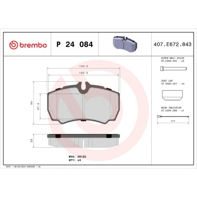 Abbildung von BREMBO P 24 084 Bremsbelagsatz inkl. Verschleißwarnkontakt mit Bremssattelschrauben Zubehör FORD: Transit Mk6 Bus