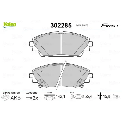 Abbildung von VALEO 302285 Bremsbelagsatz Vorderachse inkl. Verschleißwarnkontakt ohne Anti Quietsch Blech MAZDA: 3 Schrägheck, CX 3, Hatchback