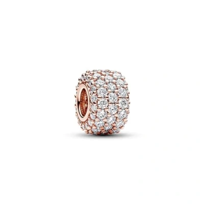 Abbildung von PANDORA Moments Funkelndes Dreireihiges Pavé Charm aus Sterling Silber mit rosévergoldeter Metalllegierung, Zirkonia, Kompatibel Armbändern, 782820C01
