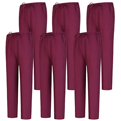 Abbildung von MISEMIYA Pack 6 Pcs Arbeitshosen Unisex ELASTISCHE Taille UNIFORM KLINIK Krankenhaus Reinigung TIERARZT Gesundheit GASTGEWERBE Large, Granat 68