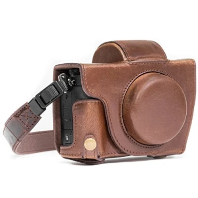 Abbildung von MegaGear Canon PowerShot G5 X Ever Ready Leder Kamera Case mit Trageriemen und Batteriezugang Dunkelbraun MG1067