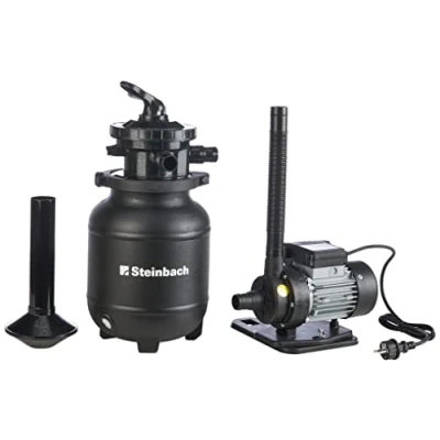 Abbildung von Steinbach Filteranlage Active Balls+ 040386 Nicht selbstsaugende Pumpe für Pools mit bis zu 19.000 l 7 Wege Ventil Verstellhebel und Manometer Inkl. ca. 300 g Filter Balls