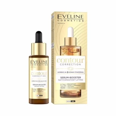 Abbildung von Eveline Cosmetics Konturkorrektur Serum Booster mit NeoContour Technologie, Matrixyl Morphomics, Niacinamid und Hyaluronsäure Fortgeschrittene Anti Aging Formel für straffere, jugendliche Haut