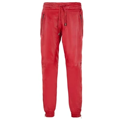 Abbildung von Infinity Leather Herrenhose 100% Echtleder Rot Vintage Nappa Leder Jogging Sport Design 36