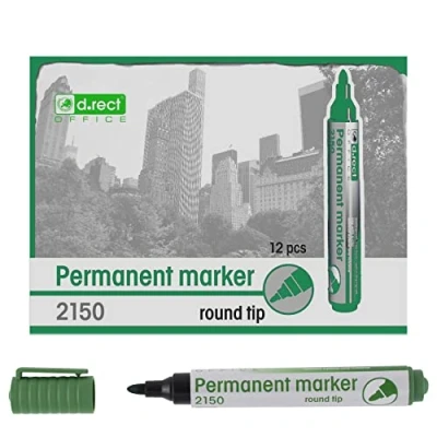 Abbildung von D.RECT 2150 Marker Permanent Permanentmarker Wasserfest mit Rundspitze Stifte Bunt Wasserfeste für Viele Oberflächen 12 Stück Grün, 110168