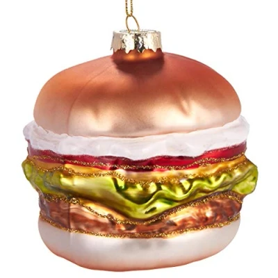 Abbildung von BRUBAKER Hamburger Handbemalte Weihnachtskugel aus Glas Mundgeblasener Christbaumschmuck Burger lustig Deko Anhänger Baumkugel 9 cm