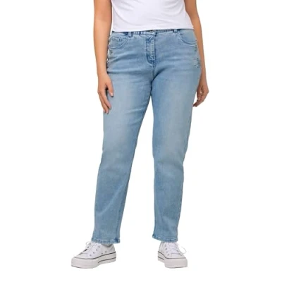 Abbildung von Ulla Popken Damen Denim mit Glitzer, Boyfriend Jeans, Light Blue, 42 Regular