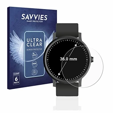 Abbildung von Savvies 6 Stück Schutzfolie für Armbanduhren (Kreisrund, ø: 36 mm) Displayschutz Folie Ultra Transparent