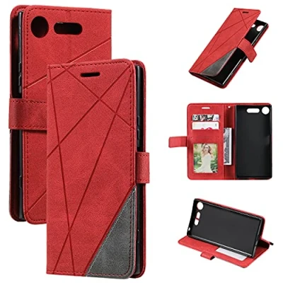 Abbildung von QiongniAN Hülle für Sony Xperia XZ1 Leder,Hülle G8341 G8342 G8343 Klapphülle Handytasche Case Red