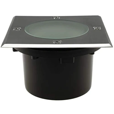 Abbildung von ChiliTec Bodeneinbauleuchte ECKIG 70mm flach 12x12cm IP65 Befahrbar und Trittfest 2 Anschlüsse Aussenleuchte