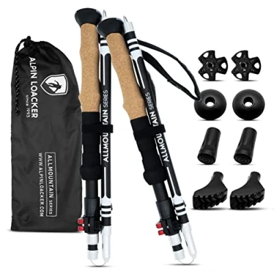 Abbildung von ALPIN LOACKER Wanderstöcke faltbar Aluminium mit Korkgriff I Nordic Walking Stöcke Damen Leichte Faltbare Trekkingstöcke Teleskop für Bergsport, 100 120 cm