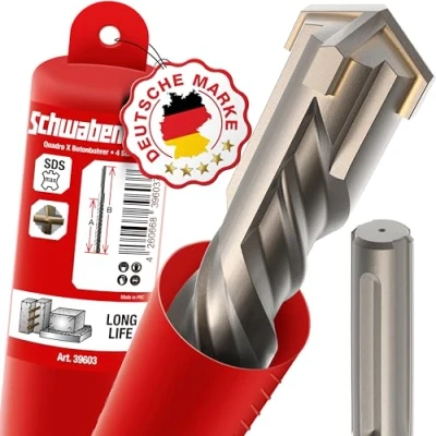 Abbildung von SCHWABENBACH ® SDS Max Bohrer 25mm x 880 1000 Betonbohrer Präzises &amp; schnelles Bohren in Beton mit Hartmetall Spitze Steinbohrer Lang Kein Einhaken Armierungseisen (kein PLUS)