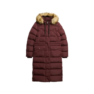 Abbildung von Superdry Everest FAUX FUR Daunenmantel, Damen, Größe: 42, Albarn clay burgundy