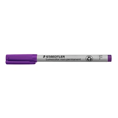 Abbildung von STAEDTLER Folienstift non permanent Lumocolor, violett, wasserlöslich, Made in Germany, lange Lebensdauer, F Spitze mit Linienbreite ca. 0,6 mm, 10 violette Universalstifte im Kartonetui, 316 6