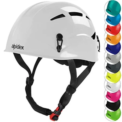 Abbildung von ALPIDEX Kletterhelm Norm EN 12492 Kletterausrüstung Hartschalenhelm Universal Passend Robust Klettersteighelm Jugendliche Erwachsene, Farbe:Bright White
