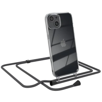 Abbildung von EAZY CASE Handytasche zum Umhängen kompatibel mit iPhone 13, Handyhülle Band, Transparent Kameraschutz und Bildschirmschutz, Handy Lanyard in Schwarz/Anthrazit Clips Schwarz