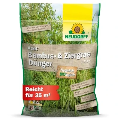 Abbildung von Neudorff Rasendünger Bio Azet Bambus &amp; ZiergrasDünger 1,75 kg für 35m², Langzeitdünger sorgt gleichmäßigen kräftig grünen Wuchs von und Ziergräsern, mit viel Kalium hohe Toleranz bei Trockenheit Frost