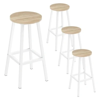 Abbildung von Klihome Barhocker 4er Set, Barstühle mit Metallgestell, Bar Hocker rund, Küchenstühle Fußstütze, Tresenhocker 150 kg belastbar, für Kücheninsel Esszimmer, Helle Eiche, K0008BH 4