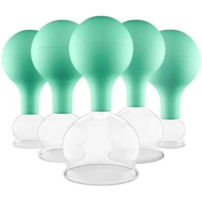 Abbildung von Pulox Schröpfgläser Set aus Echtglas mit Saugball 5x Medizinisches Schröpfglas hoher Saugleistung in Grün